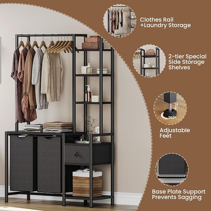 Laundry Hamper with Shelf, 5 Tiers Tall Laundry Basket Sorter with 2 Pull-Out - Image 4