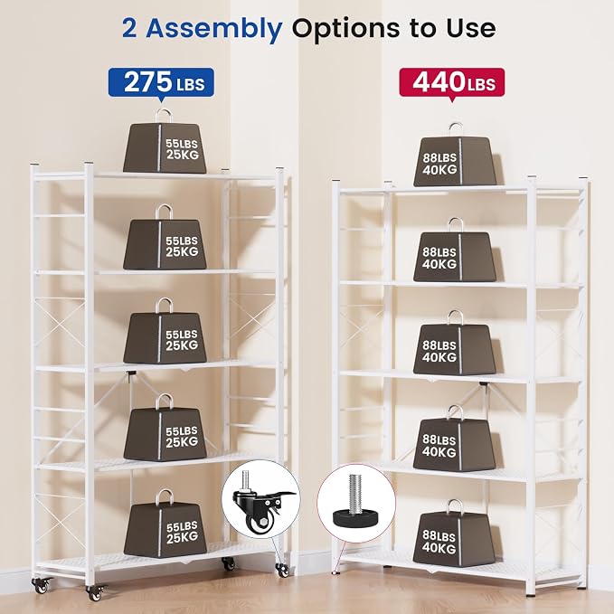ALANNG 40" W Foldable 5-Tier Storage Shelves on Wheels Adjustable | Removable - Image 5