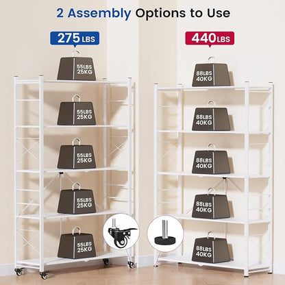 ALANNG 40" W Foldable 5-Tier Storage Shelves on Wheels Adjustable | Removable - Image 5
