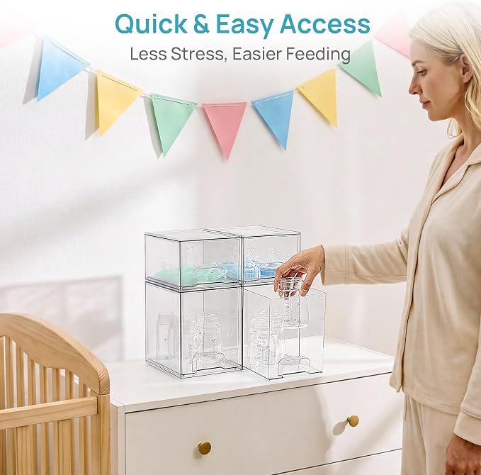 Vtopmart 4 Pack Baby Bottle Organizer Set, Stackable Storage Drawers Ideal - Image 6