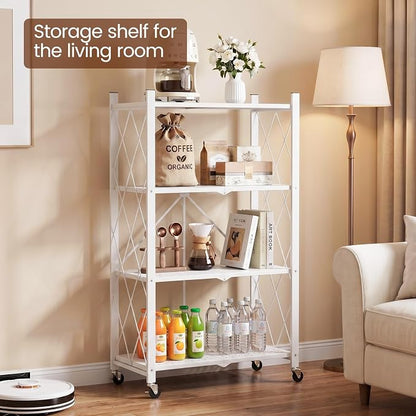 ALANNG 4 Tier Folding Storage Shelf on Wheels, Heavy Duty Metal Rolling Cart | - Image 5