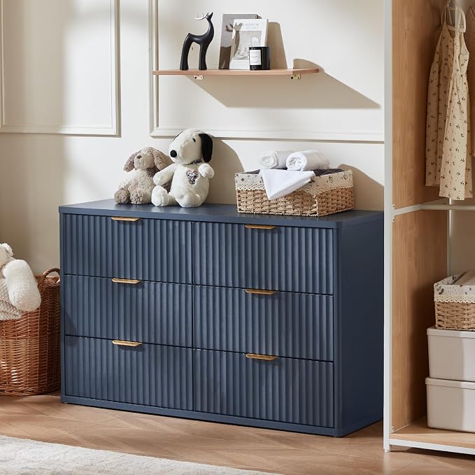 LEYAOYAO Fluted 6 Drawers Dresser, Curved Profile Design, Dresser TV Stand - Image 4