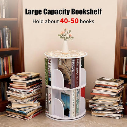 2 Tier Rotating Bookshelf Tower Spinning Bookshelf Revolving 360°Bookcase - Image 2