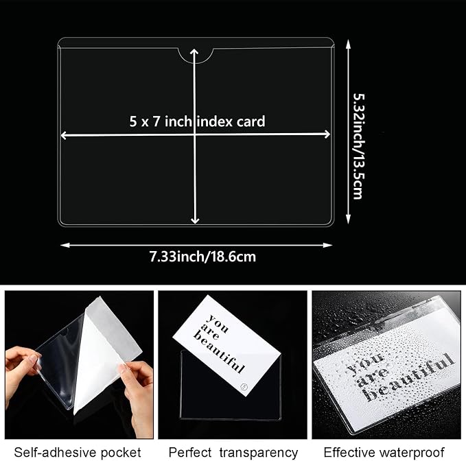 Outus 200 Pack 5x7 Inch Self Adhesive Label Pockets Bulk Plastic Labels Holders - Image 2