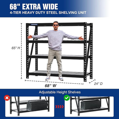 WORKPRO 68" Ultra Wide 4-Tier Metal Garage Shelving Unit, 7200 LBS Capacity - Image 2