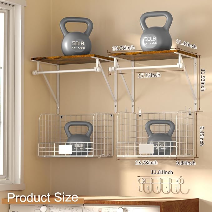 DAOUTIME 2 Set Laundry Room Wall Mounted Shelves - Image 3