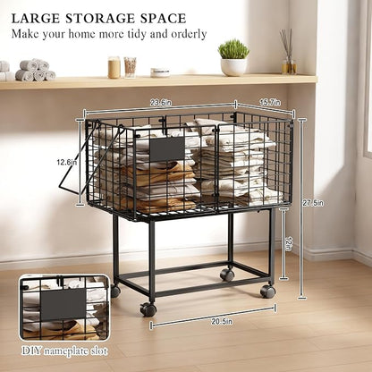 Wire Laundry Hamper, 80L Rolling Laundry Basket Cart on Wheels, Dirty Clothes - Image 2