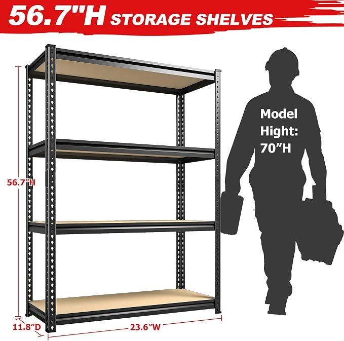 REIBII Storage Shelves Adjustable Metal Shelving 1600LBS Garage Shelves - Image 3