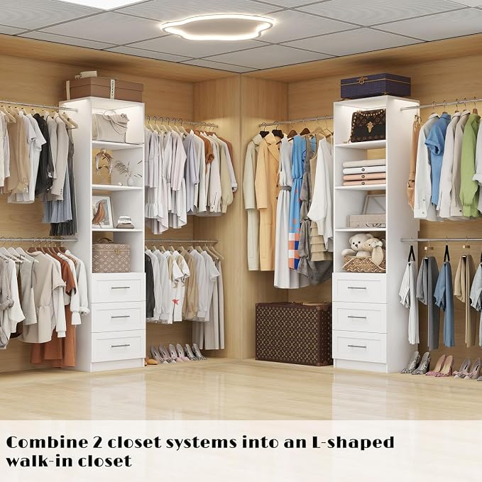 Closet Organizer System with Drawers, Wall Mounted 5FT-9FT White | 3 Wooden - Image 4