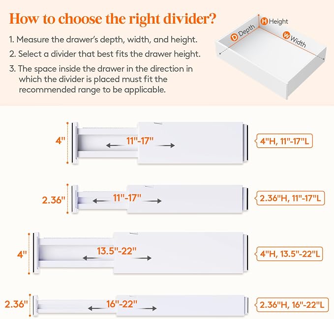Lifewit 12 Pack Drawer Dividers 4" High, 11-17" Adjustable Dresser Drawer - Image 3