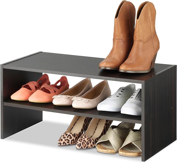 Whitmor Wood Stackable 2-Shelf Shoe Rack, 24 INCH, Espresso，2 Pack - Image 4