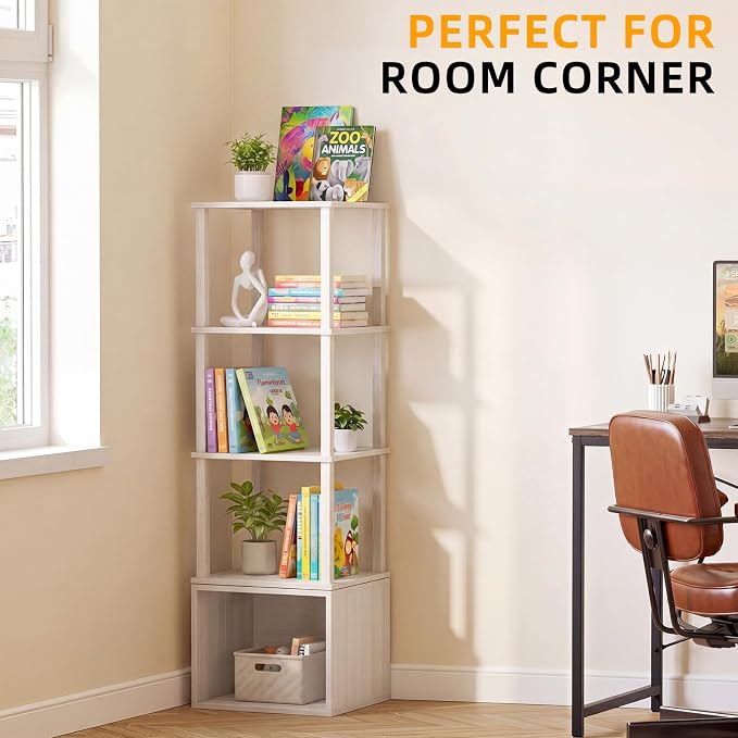 YUFAM Rotating Book Shelf Tower 4 Tier Spinning Wood Bookshelf 360 Revolving - Image 5