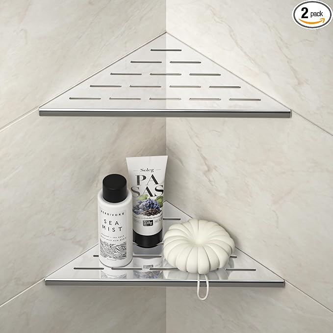 Corner Shower Shelf 10" Polished 304 Stainless Steel Recessed Corner Shelves by Bernkot