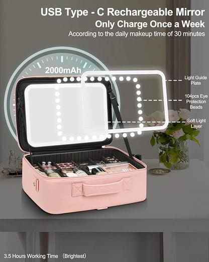 Relavel Makeup Bag with LED Mirror, 16.2 inches Large Makeup Case Travel - Image 4