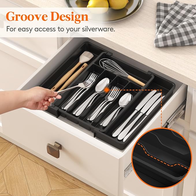 Lifewit Expandable Silverware Organizer, Plastic Utensil Tray - Image 7