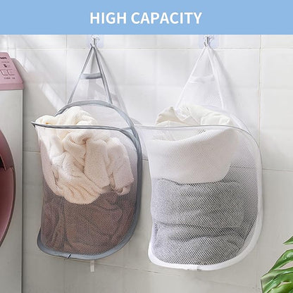 Pop-up Hanging Laundry Hamper Small Mesh Laundry Basket 2 Pack Foldable Hamper - Image 4