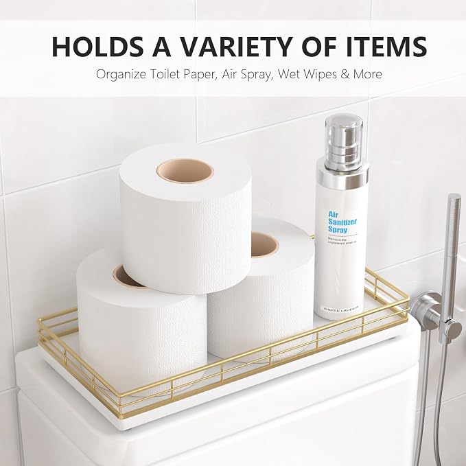 Toilet Paper Basket Organizer – Oak Wood Toilet Tank Tray - Image 2