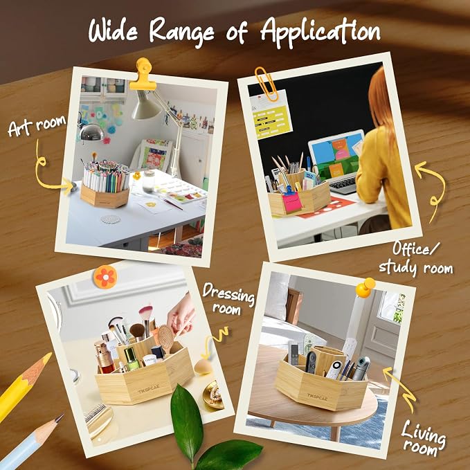 360° Rotating Art Supply Organizer, Holds 750+ Pencils, Bamboo Marker & Pen - Image 5