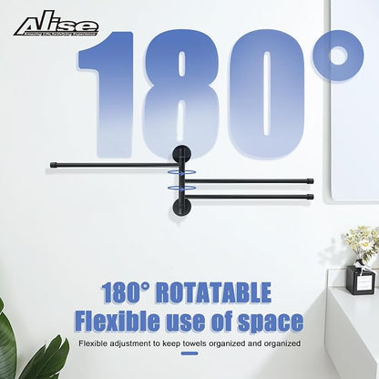 Alise 3 Arm Swivel Towel Rack, Matte Black Swivel Out Towel Bar, 13.86 Inch | - Image 5
