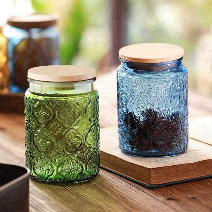 ANSQU Set of 2 Vintage Glass Canister, 23.7oz Candy Jars - Image 3