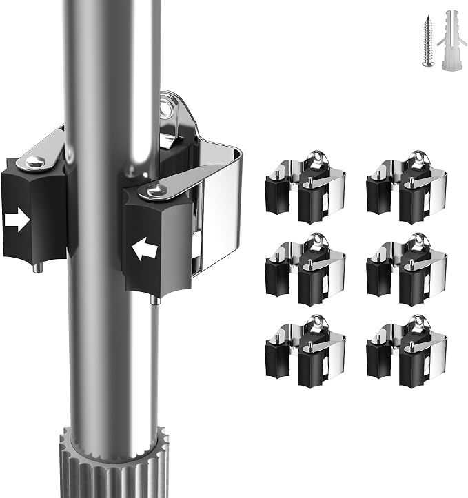 Broom Holder Wall Mount – 6 Pack Broom Rack by GARLWOLX