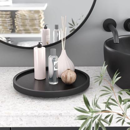 Lazy Susan Organizer for Kitchen, Bamboo Turntable for Cabinet, Small（Black） - Image 2