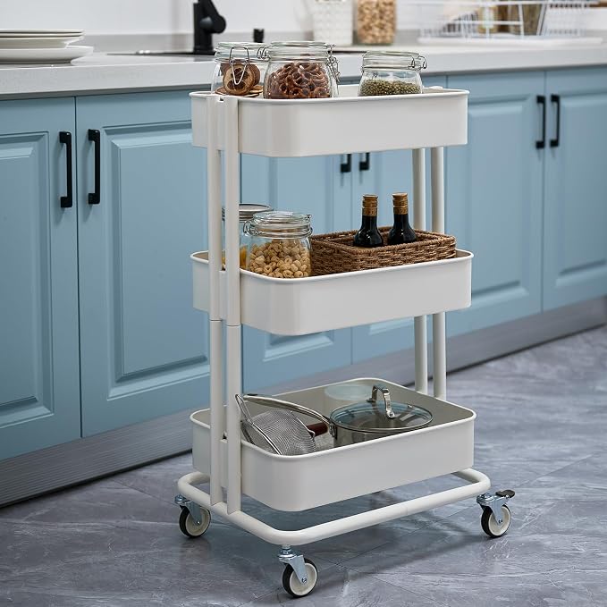 3 Tier Rolling Cart Metal Heavy Duty Utility Cart - Image 5