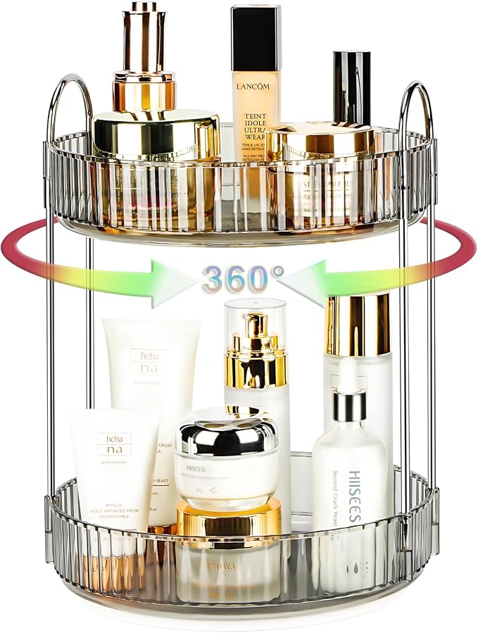 360 Rotating Makeup Organizer, 2 Tier Lazy Susan Bathroom Counter Organizer by Niluks