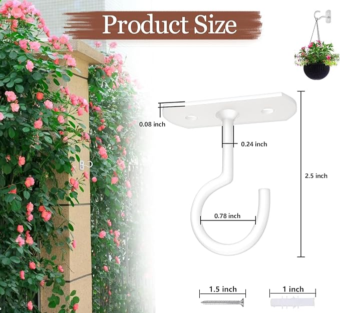6Pack Ceiling Hooks Bulk 2.5in for Hanging Plants for Hanging Plants White - Image 2
