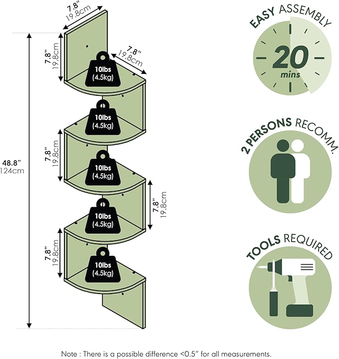 Furinno Rossi Wall Mount Floating Corner Shelf, 5-Tier Radial, Columbia Walnut - Image 2