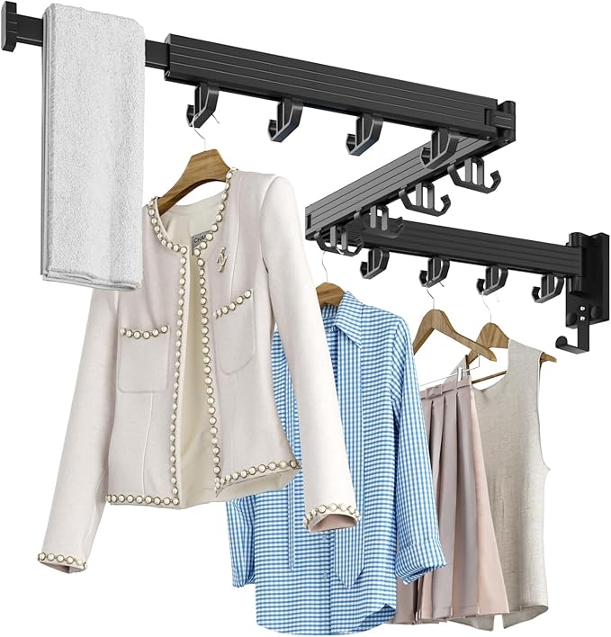 Wall Mount Clothes Drying Rack, Wall Mounted Drying Rack, Upgraded 3-Fold & by Kelisiting