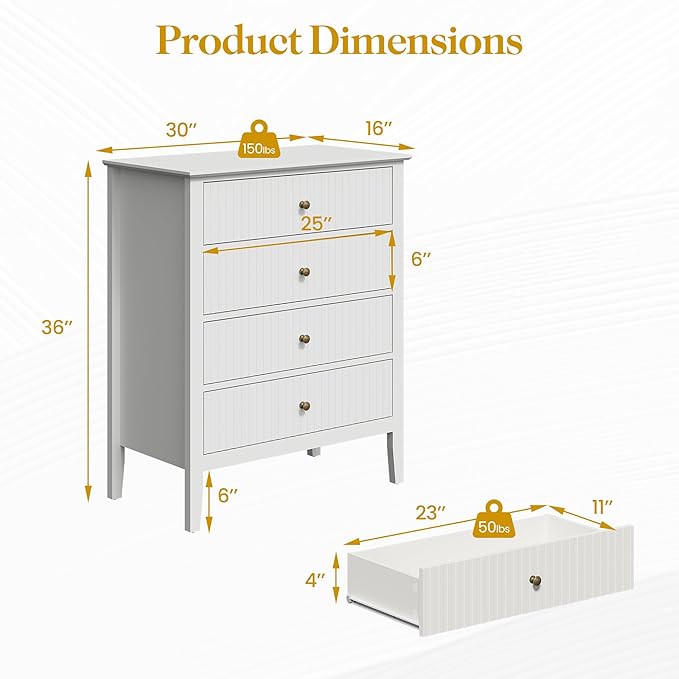 White Fluted 4 Drawer Dresser Set of 2 - Image 2