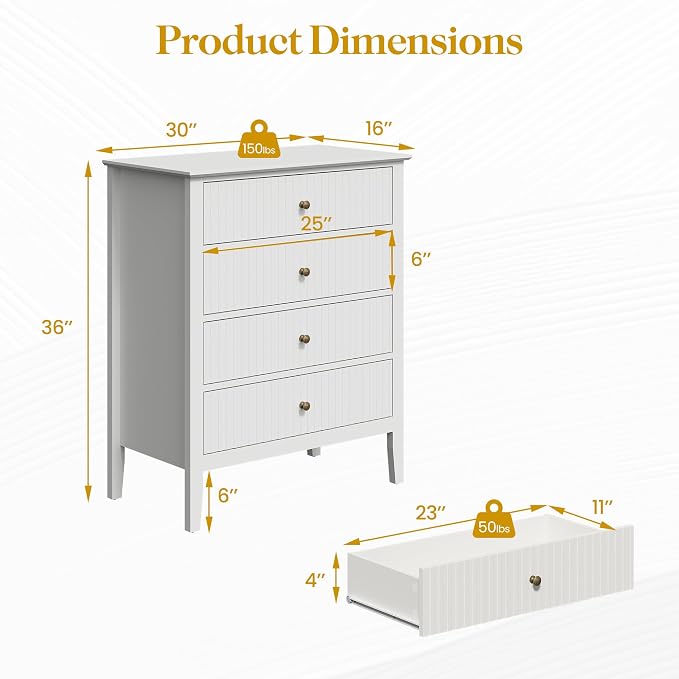 RoyalCraft White Fluted 4 Drawer Dresser - Image 2