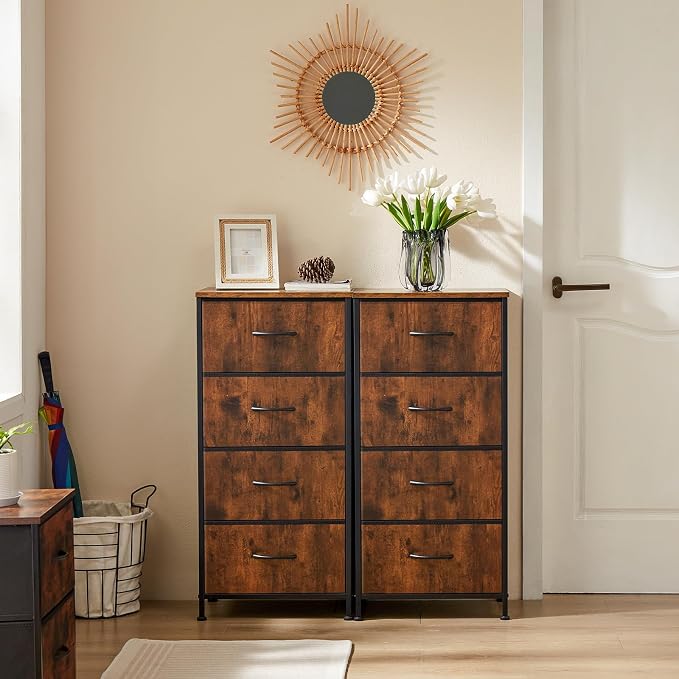 DUMOS Nightstand with 4 Drawers Bedside Table with Removable Fabric Bins Sturdy - Image 2