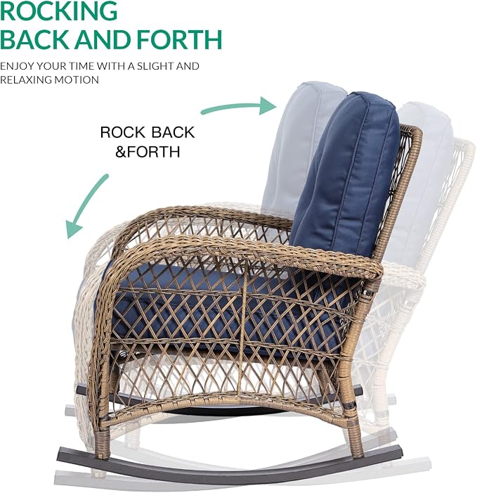 VIVIJASON 2 Piece Patio Wicker Rattan Rocker Chair, Outdoor Rattan Rocker Chair - Image 2