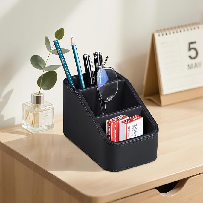 PU Leather Remote Control Holder, Small Desk Organizer Office Supply Bedside - Image 6