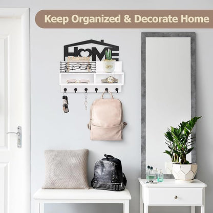 VIS'V Key Holder Wall Mount, Decorative Wood Mail and Key Organizer, Small Shelf - Image 2
