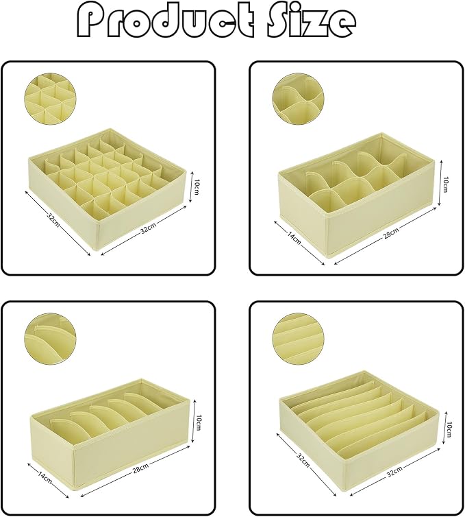 Dresser Drawer Organizer 8 Pack Clothes Underwear Sock Storage Beige Drawer - Image 2