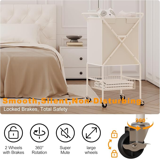 Laundry Basket with Wheels:88L Rolling Laundry Cart Foldable Metal Frame Dirty - Image 3