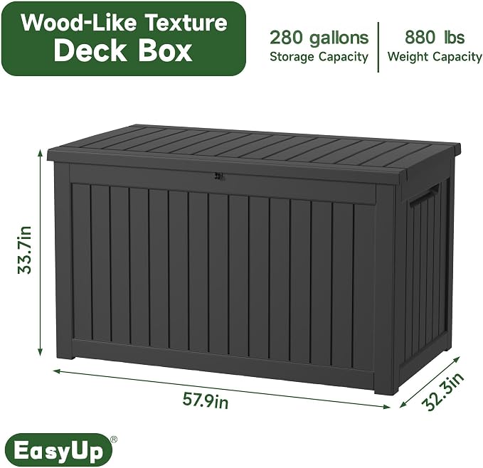 EasyUp 280 Gallon Deck Boxes Waterproof, Outdoor Large Storage Boxes - Image 2