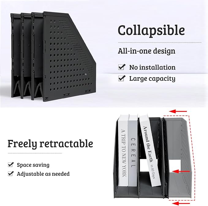 SAYEEC 2Pcs Collapsible Plastic Magazine File Holder Vertical Binder Storage - Image 3