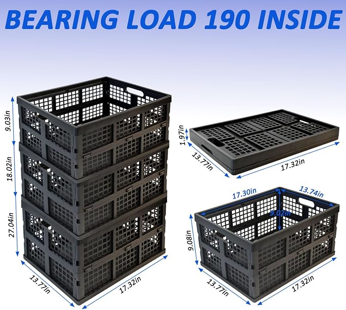 CONLI 3 Pack 34L Large Plastic Folding Crates - Image 2