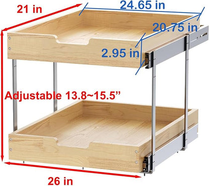 Wood Pull Out Cabinet Organizer 2 Tie 26" W x 21" D, Heavy-Duty Sliding Drawers - Image 2
