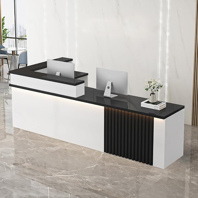 Receptionist Desk with LED Light，Wooden Salon Checkout Counter with Storage by Unknown