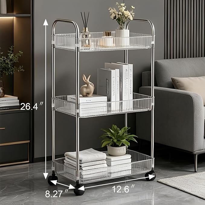 Sooyee Clear 3-Tier Plastic Rolling Utility Cart - Image 6
