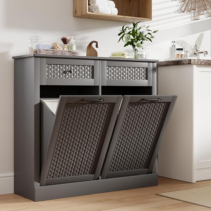 Double Tilt Out Laundry Hamper Cabinet, 10 Gallon Laundry Cabinet by Unknown