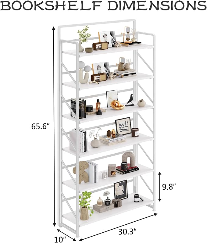 JSB 6 Tier No Assembly Folding Bookshelf, 30.3" Wide Foldable Storage Bookcase - Image 3