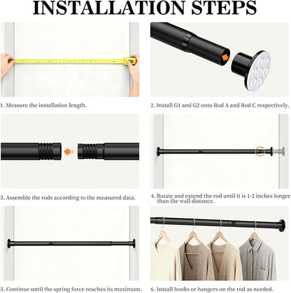 No Drilling Closet Rod, Adjustable Black Closet Rod, 28-98 Inches Closet - Image 4