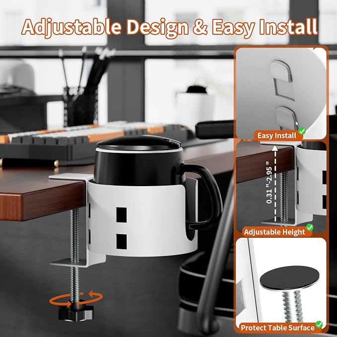 Upgraded Large Desk Cup Holder Clamp, Anti-Spill Cup Holder - Image 3