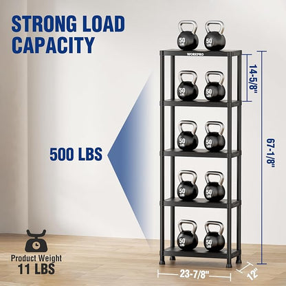 WORKPRO 5-Tier Plastic Storage Shelves, 500lb Capacity Shelving Unit, 67.1" H x - Image 3
